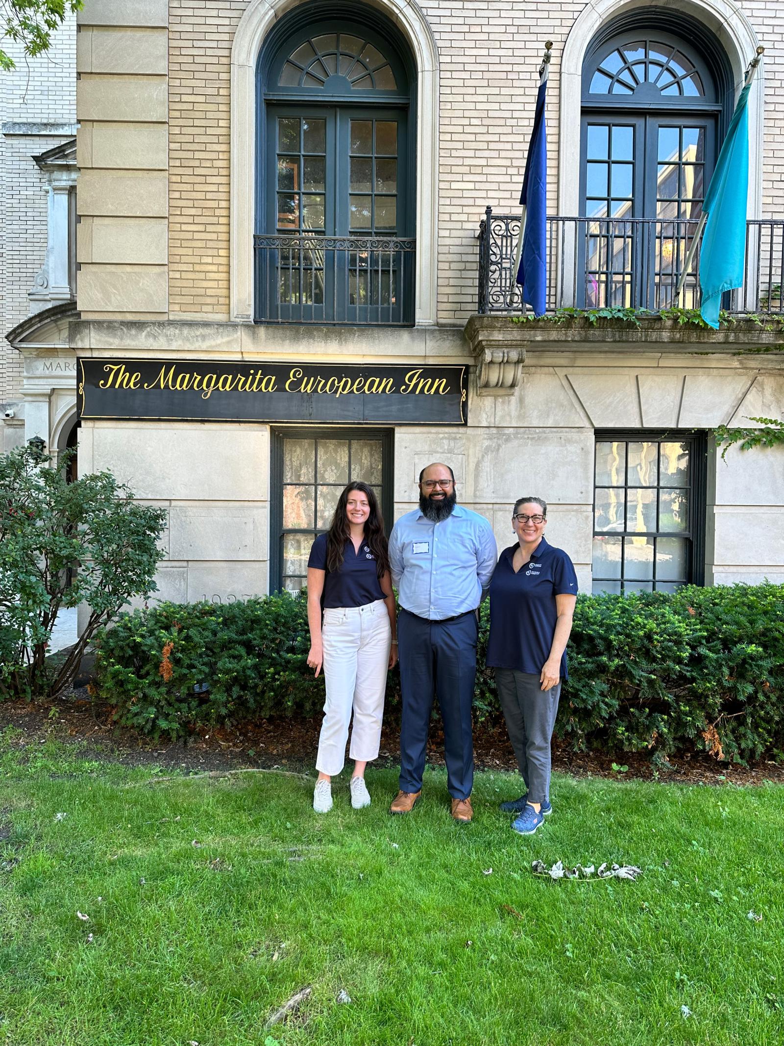 Talent acquisition team members Mackenzie Nagle, left, Shaz Anwer, and Merle Ward put their human resources expertise to work to help build LinkedIn profiles and resumes for people staying at the Margarita Inn, a former hotel now operating as a Connections for the Homeless shelter.