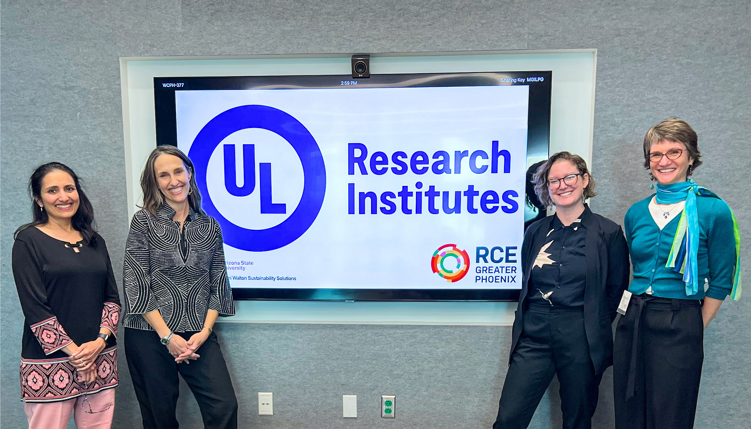 (From left to right) Deepa Shankar, UL Research Institutes director of partnerships; Dr. Kelly Keena, UL Research Institutes director of the Office of Research Experiences and Education; Molly Cashion, senior program manager, Sustainability Teachers' Academies, College of Global Futures; and Dr. Katja Brundiers, RCE director and associate clinical professor, School of Sustainability, College of Global Futures